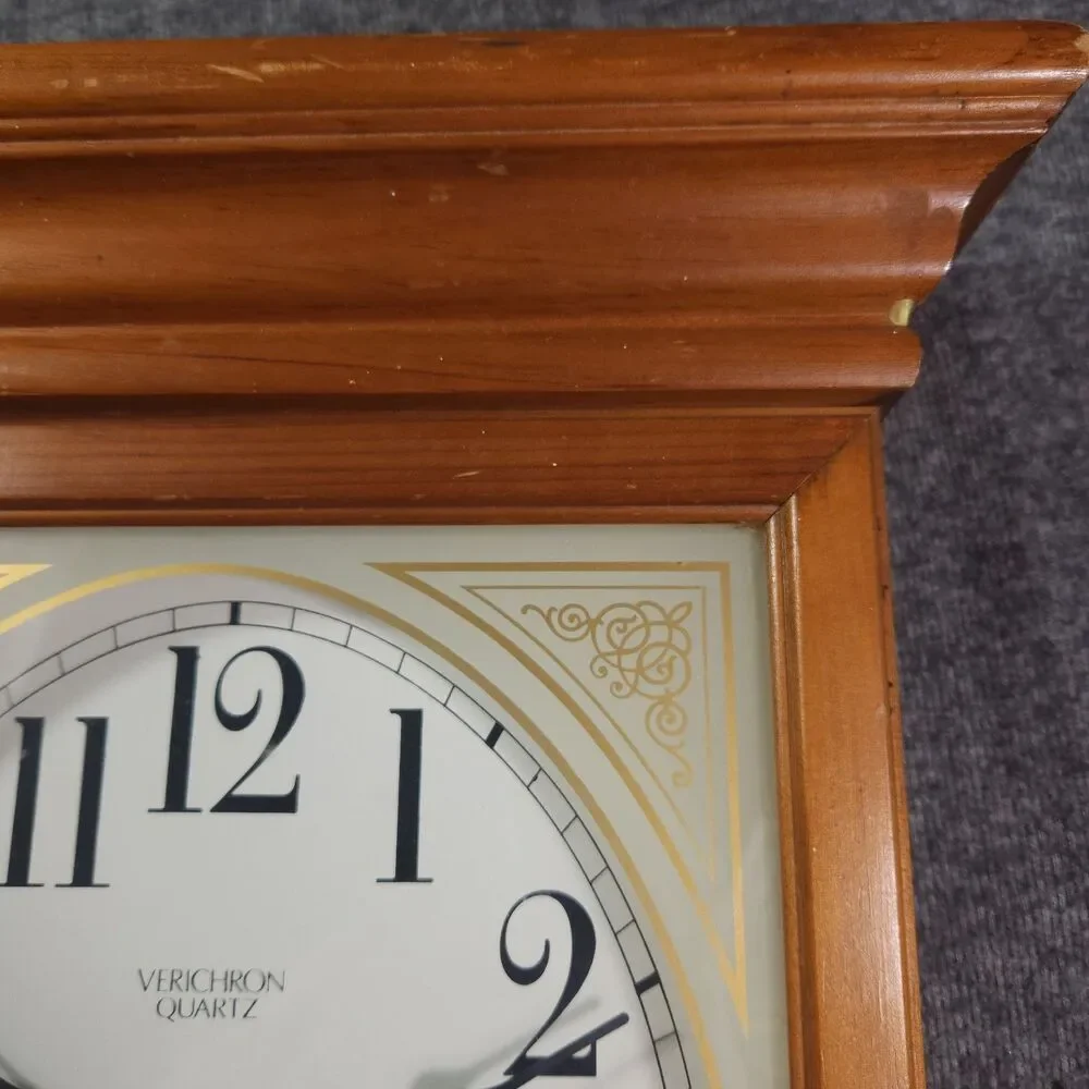 Vintage Verichron Mantle Wall Clock Wooden Rectangle Made In USA Works